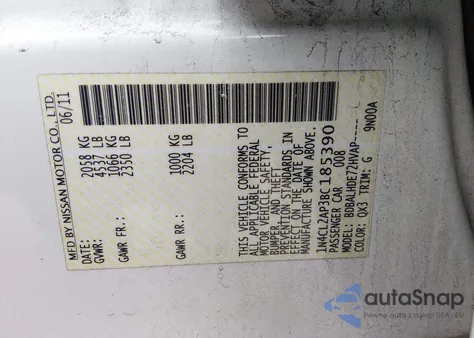 2011 Nissan Altima Hybrid z USA, uszkodzony, nr VIN 1N4CL2AP3BC185390